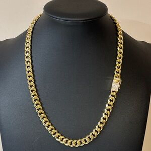 NEW 55g AAA CZ Cuban Chain 18k Yellow Gold Filled Necklace